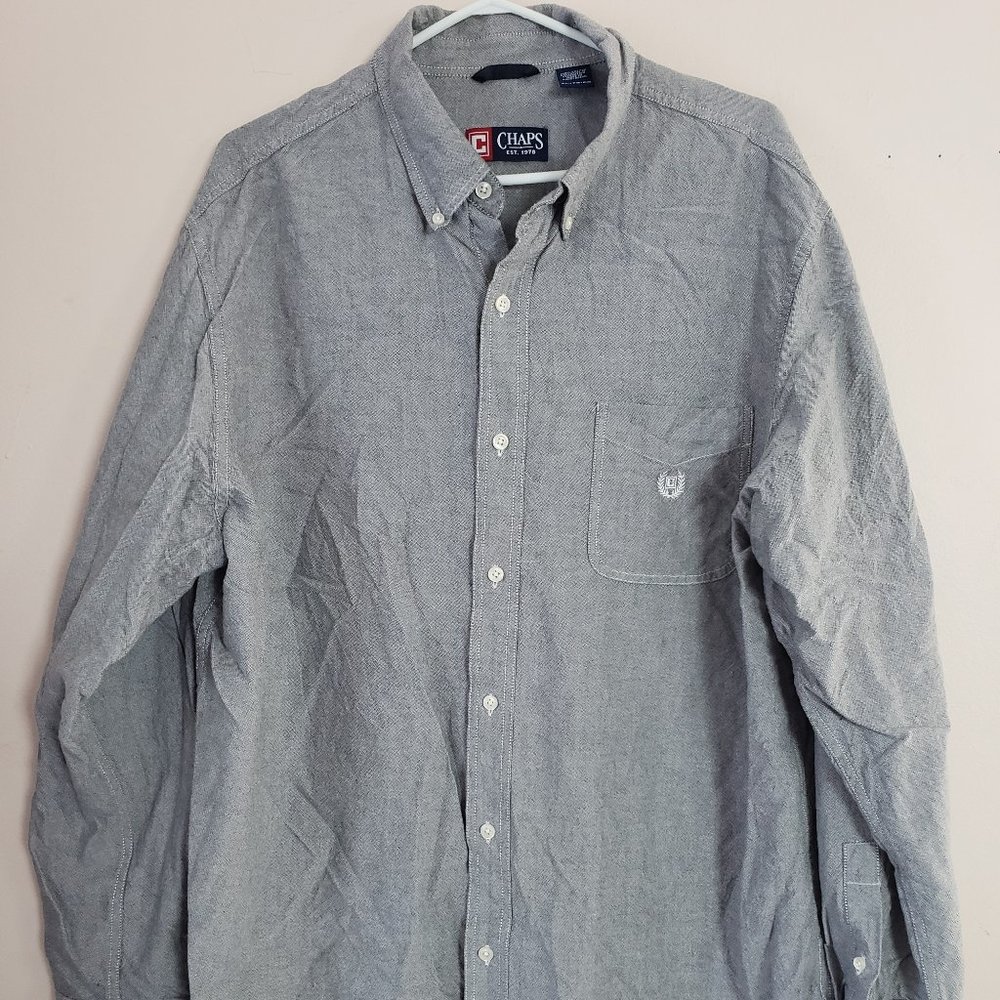 CHAPS CASUAL GRAY BUTTON DOWN FRONT SHIRT - XL